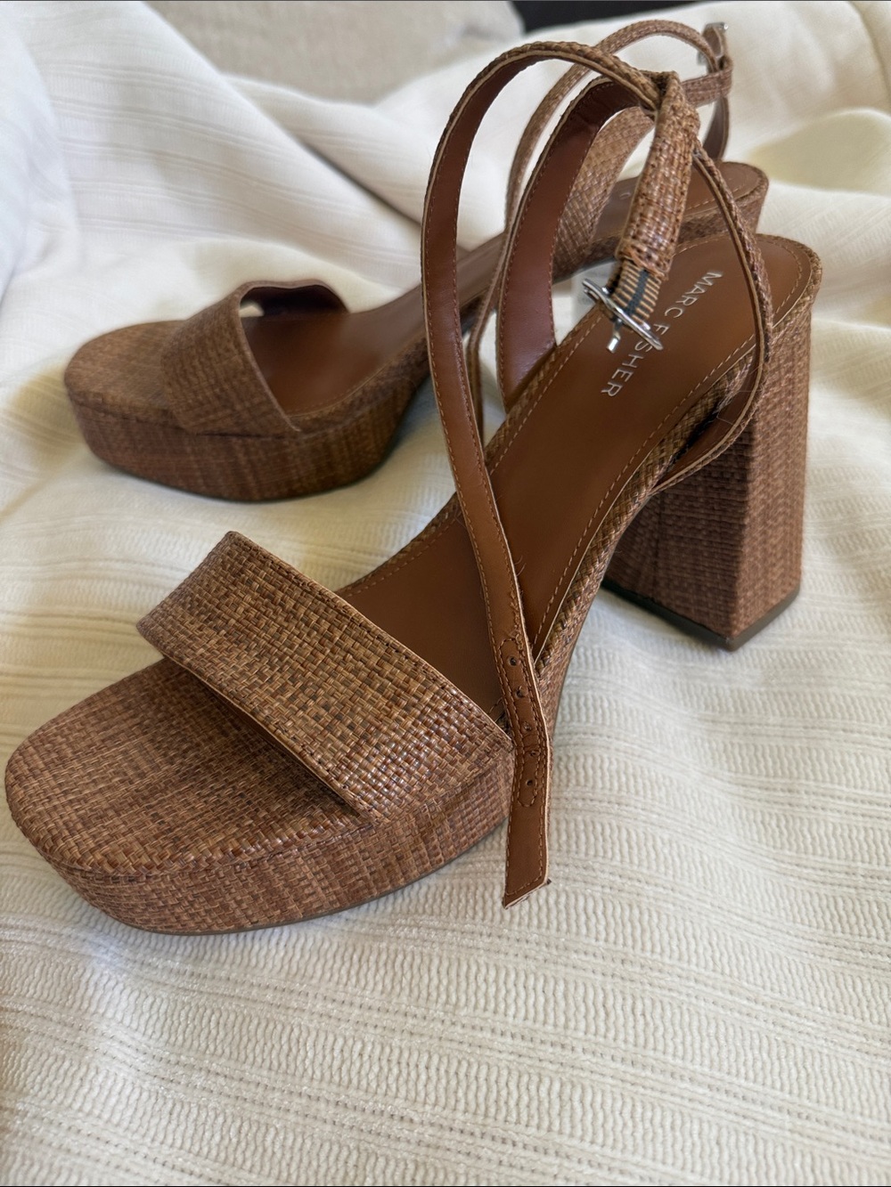 Marc Fisher Woven Brown Platform Block Heel Sandal
